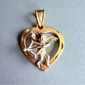 14k Gold 2 Tone Floating Cherub Angel Heart Pendant Necklace Michael Ant…